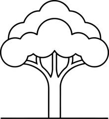 Symmetrical Arbor Tree Line Art with Rounded Canopy and Ground Base