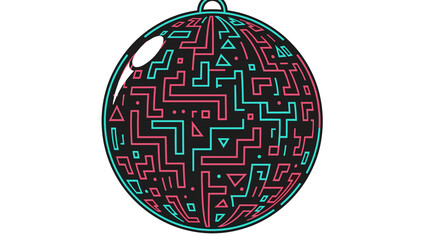 Geometric Christmas ornament, flat vector style, neon red and teal colors, abstract holiday decoration