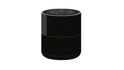 Black cylindrical smart speaker with top controls.