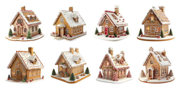 PNG Charming gingerbread house collection, element set on transparent background - Powered by Adobe