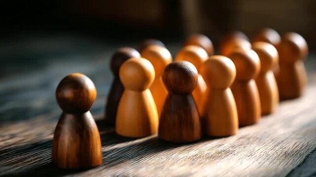 Sad wooden figure excluded separated from group representation bullying discrimination concept social isolation loneliness mental health issue workplace exclusion school