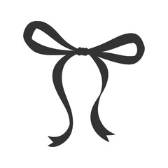 Coquette bow, black silhouette drawing. Simple illustration of vintage tied ribbon. Romantic design. Wedding, birthday gift, retro style. Girly hairstyle accessories, vector illustration. Doodle lace.