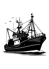 Commercial Fishing Trawler Boat Illustration