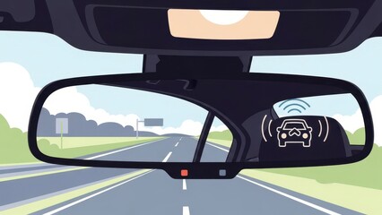 Car Rearview Mirror with Blind Spot Monitoring System Display.