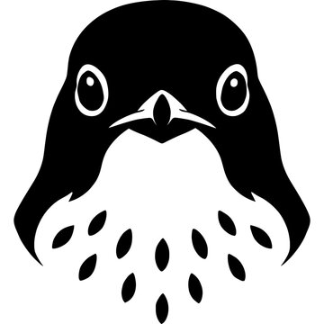 Minimalistic black silhouette of thrush head