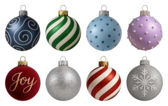 PNG Colorful festive Christmas ornaments, element set on transparent background