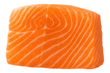 Salmon fillet showing vibrant orange color and white lines, fresh raw fish rich in omega 3 fatty acids, transparent background