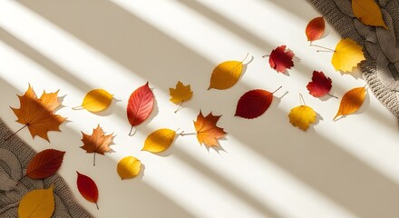 Vibrant fall leaves and cozy knit blanket create a warm, inviting seasonal vibe for home decor, autumnal crafts, and Thanksgiving celebrations, perfect for lifestyle blogs