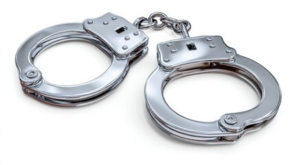 Shiny Silver Handcuffs on a White Background Represent Law Enforcement and Justice in Modern Society