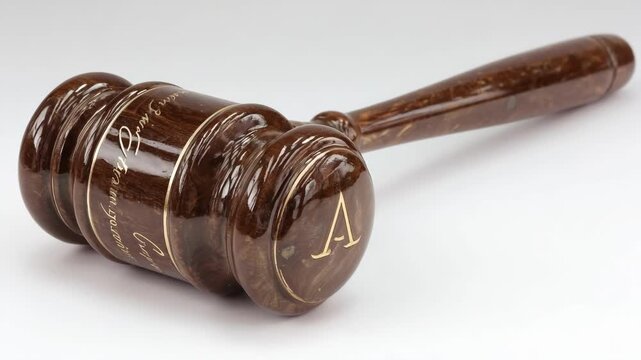 Personalized auctioneers gavel with engraved initials displayed prominently reflecting unique craftsmanship and an individuals signature auction style.