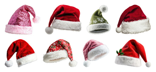 PNG Festive Santa hats collection, element set on transparent background