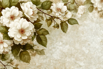 高級感ある白花とグリーンのボタニカル背景