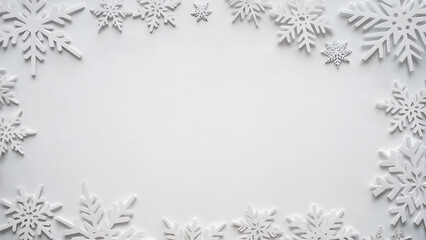 Minimalist White Snowflake Border Winter Holiday Background with Copy Space
