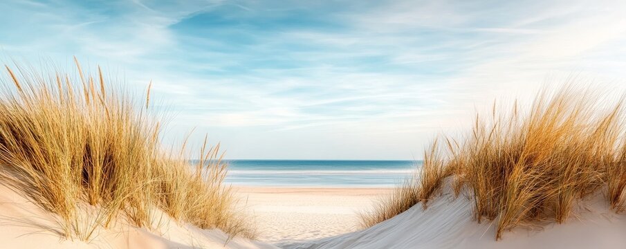 Coastal Calm Beach Dune Grass with Ocean View ,Beach,Landscape