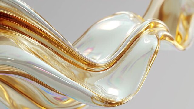 Hyper-detailed computer-generated golden liquid form featuring smooth organic contours, translucent gold blending, and iridescent oil-like sheen, isolated in white space.