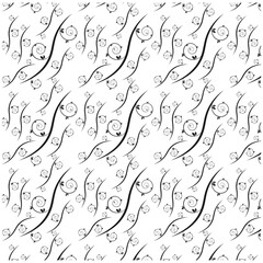 Background of a repeating floral decorative pattern with twisting black lines in an elegant artistic style