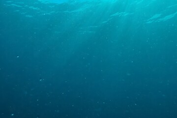 Underwater View of Turquoise Ocean Water with Sunlight Rays