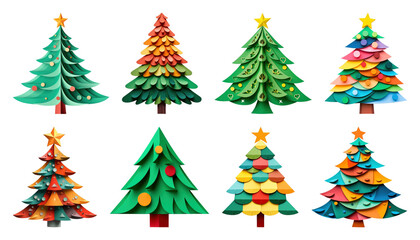 Obraz premium PNG Colorful paper Christmas trees, element set on transparent background