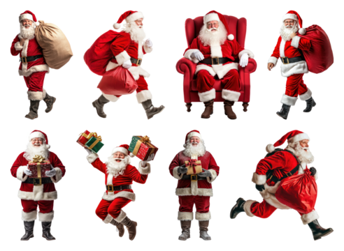 PNG Santa Claus festive activities showcase, element set on transparent background