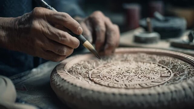 Medium shot of an artisan shaping a durable plastic pattern with precision tools for accurate metal casting mold production.