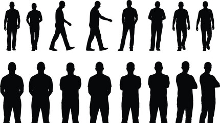 Collection of black male silhouettes in various poses and actions person figure