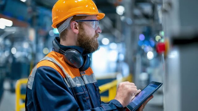 Medium shot of engineer performing predictive maintenance using IoT data to prevent machine failures and reduce production downtime.