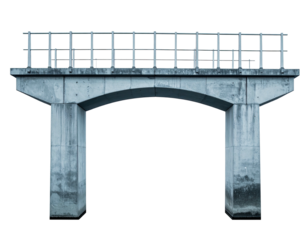 Concrete bridge structure with railings on top, isolated against a black background