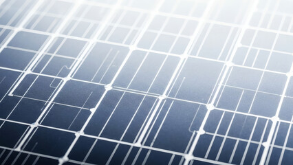 Close up view of a solar panel with a grid pattern and blue hue light