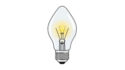 Illustration of a lit incandescent light bulb with a clear glass bulb and a metal screw base, isolated on a white background.