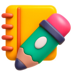 Imagen 3d de de una libreta y un lapiz
