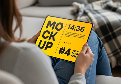 A woman using a tablet pc mockup