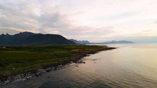 Aerial view of Sekundaer Fylkesvei 888, lofoten Islands, Norway.