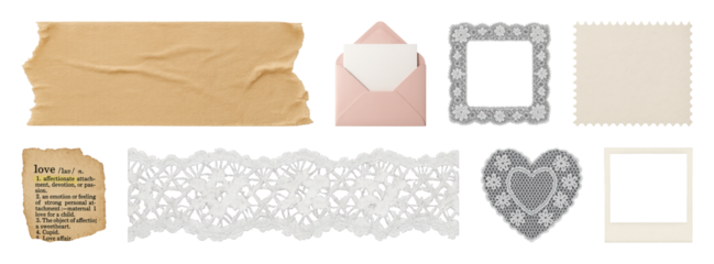 PNG Vintage scrapbook element set, transparent background