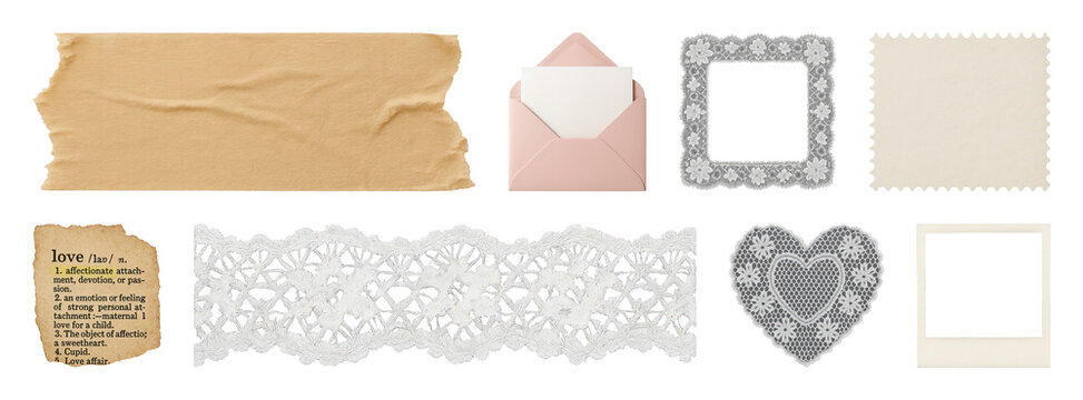 PNG Vintage scrapbook element set, transparent background