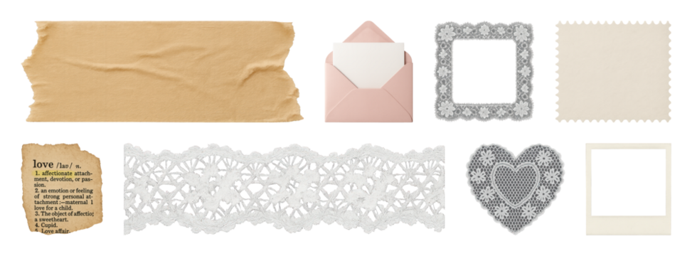 PNG Vintage scrapbook element set, transparent background