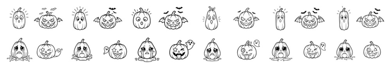 Monochrome Halloween Pumpkin Head Carving Vector Graphics Bundle.