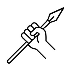 hand with spear vector line icon on a white background Vector line icon on a white background