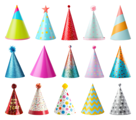 PNG Colorful festive party hats element set, transparent background