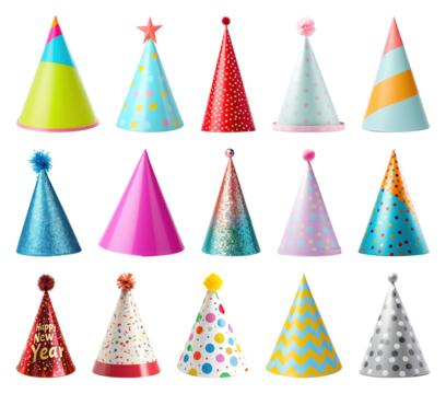 PNG Colorful festive party hats element set, transparent background