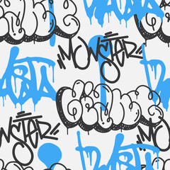 Bold vector graffiti seamless pattern with abstract tags