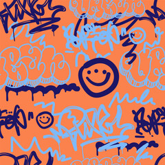 Bold vector graffiti seamless pattern with abstract tags