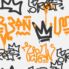 Bold vector graffiti seamless pattern with abstract tags