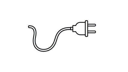 Simple Line Art Illustration of an Electrical Power Plug and Cord.