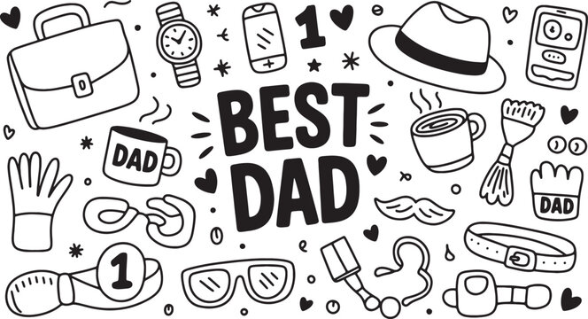 Assorted Hand Drawn Father's Day Elements on Transparent Backdrop