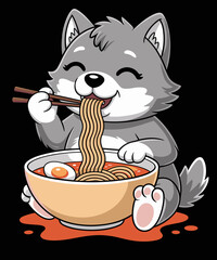 Wolf Eating Ramen Noodles