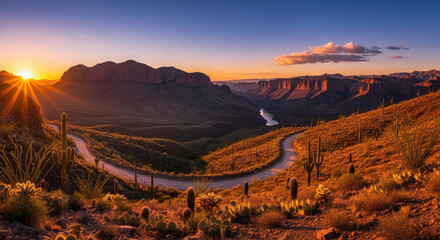 Desert Sunset Winding Road Vista Arizona