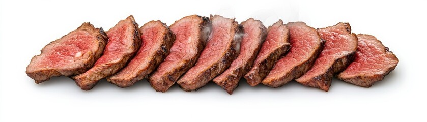 Fototapeta premium Juicy Sliced Medium Rare Steak, White Backdrop ,Beef ,Meat