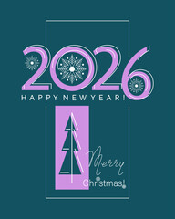 Christmas poster. Happy New Year. 2026. Greeting card. Concept for background, party invitation card.