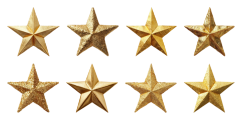 PNG Shiny golden decorative stars, element set on transparent background