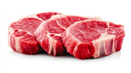 Raw Beef Ribeye Steaks Fresh Cut Meat on White Background, Cooking , Protein
